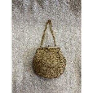 Vintage Gold Beaded Small Clutch Purse  Chain Straps Formal Prom Wedding